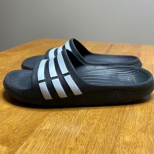 Kids Adidas Black and White Slides